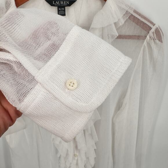 LAUREN RALPH LAUREN White Ruffle Trim Tulle Cardigan // XL - Picture 9 of 12